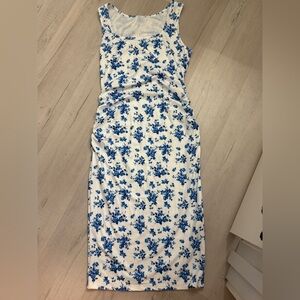 White & Blue Floral Tank Midi Dress